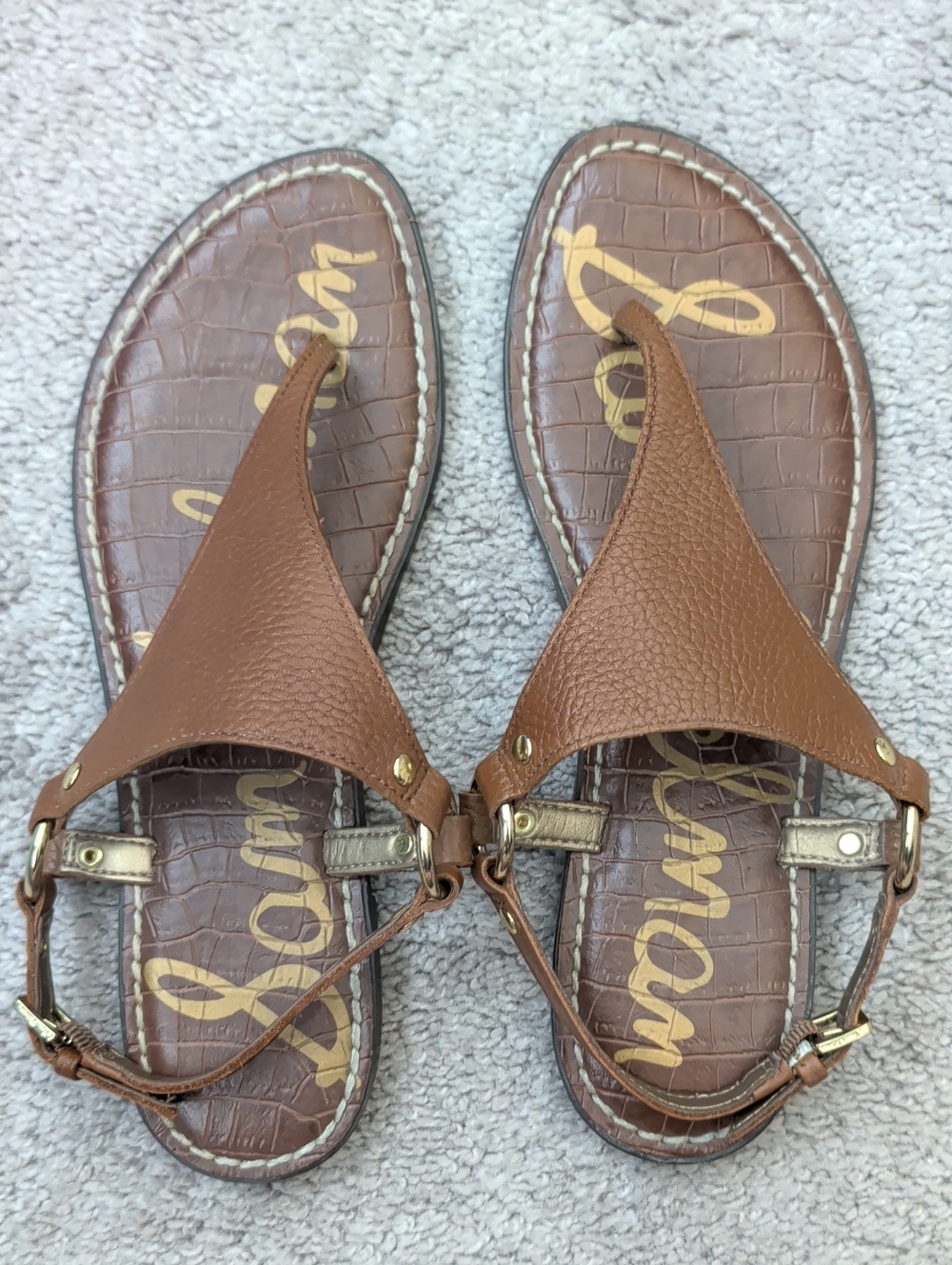 Sam Edelman Greta Tan Brown T-Strap Sandals